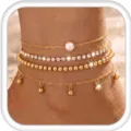 Multi-layer gold anklet set with pearls and rhinestones for women beach summer jewelry - Gold 4-Piece Set