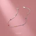 Bracelet de perles colorees en argent sterling S925 minimaliste, accessoire de mode. - Style Perles Arc-en-ciel / 16+3cm / Or blanc