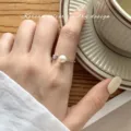 Zilveren Parel Open Ring Elegante Koreaanse Stijl Minimalistische Zirkoon Variant - Verstelbaar Open / Parel Strass Stijl (K1276)