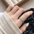 Zilverkleurige ankerketting ring sprankelend zirkonia minimalistische mode sieraden dames - Verstelbaar Open / Koppeling Anker Stijl (K1611)