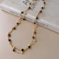 Vintage Maillard Tiger Eye Beaded Double Layer Long Sweater Chain Necklace Detail View - 1# Necklace-Gold-Brown