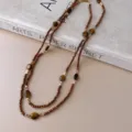 Retro Maillard style tiger eye beaded long necklace sweater chain for women luxury jewelry - 24# Necklace-Coffee