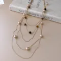 Exquisite multi-layer beaded necklace with pink pearls and tiger eye stones for women. - 3# Necklace-Gold-Brown
