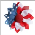 American flag fabric flower brooch 4th of July patriotic star hair accessory decor - Red Core (OPP Bag Pack)