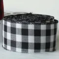 Black and white buffalo plaid ribbon for Christmas DIY decoration, rustic burlap fabric roll. - 5CM Black and White Plaid