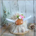Simpatico peluche di mucca delle Highland scozzesi, bambola decorativa stile fattoria. - Kaki