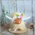 Simpatico peluche di mucca delle Highland scozzesi bambola di peluche soffice per decorazioni - Bianco avorio