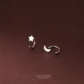 S999 sterling zilveren ster maan oorbellen kleine minimalistische oorstekers dames sieraden - 990 zilver / Maan & Ster