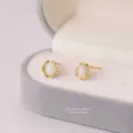 S925 Silber Katzenauge Stein geometrische Ohrstecker Damen Luxus minimalistischer Schmuck - Rund Gold