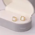 S925 Silber quadratische Opal geometrische Ohrringe, minimalistischer Modeschmuck. - Quadratisch Gold