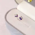Aurora rainbow crystal stud earrings S925 sterling silver square sweet light luxury jewelry. - Blue Lustre