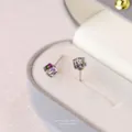 Aurora cube rainbow earrings S925 sterling silver crystal stud earrings for women sweet chic - Purple Glow