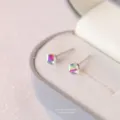 Aurora square crystal stud earrings S925 sterling silver sweet light luxury jewelry. - Colorful