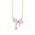 Zilveren hart opaal strik ketting hoofdaanzicht met sprankelende strass hanger ketting - Strik Stijl (A2684) / Roségoud