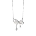 S925 Sterling Zilver Kattenoog Steen Strik Ketting Elegante Dames Sieraden - Strik Stijl (A2684) / Witgoud