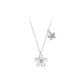 S925 Zilveren Kattenoog Steen Dubbele Bloem Hanger Ketting Elegante Sleutelbeenketting - Dubbele Bloemen Stijl (A2726) / Witgoud