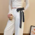 Women fashion striped ribbon waist belt chic clothing accessory casual waist chain pants decoration - Waist Chain / 9# Black