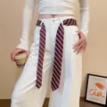 Stylish striped waist scarf accessory for women, retro ribbon belt for casual outfits. - 10# Red