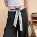 Polka dot silk scarf waist belt vintage fashion accessory women clothing stylish waist chain decoration - White