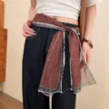 Vintage printed silk scarf waist belt variant, bohemian geometric patterned accessory for women. - 39# Red