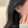 Mint blue square stud earrings s925 silver minimalist everyday fashion jewelry items - Round