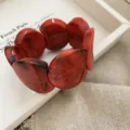 Red Marbled Acrylic Link Bracelet Chunky Resin Statement Bracelet For Women Daily Wear - 70# Bracelet (HB3859) / Red Ink-wash (Round)