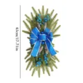 Christmas hanging teardrop swag with blue bow pine cones and berries 45cm holiday decor - U2-46 Blue