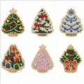 Detailed view of 6-piece set DIY diamond painting Christmas tree fridge magnets. - Christmas Tree Set / 6-Piece Set