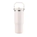 Detailansicht des 30oz vakuumisolierten Edelstahl-Reisebechers in Hellrosa mit Tragegriff. - 20oz=600ml / Rosenquarz