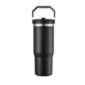 Detailansicht des schwarz vakuumisolierten 30oz Edelstahl Reisebechers mit Handgriff - 20oz=600ml / Schwarz