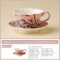 Set tazza da caffe e piattino in ceramica con farfalla rosa, elegante tazza da te. - Stile Petalo Bianco Minerale (Confezione Semplice) / Set Tazzina & Piattino