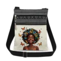 Black girl print crossbody bag, stylish canvas shoulder bag with double zipper and strap. - Black Girl Butterfly Print Style (xkj0875)