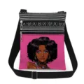 Canvas crossbody bag featuring stylish black girl print and double zippers for daily use. - Black Girl Pink Anime Print Style (xkk1654)