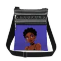 Canvas crossbody bag with stylish black girl print, double zipper, and adjustable strap. - Black Girl Illustration White Background Style (xkk1655)