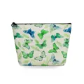 Vue détaillée de la trousse de maquillage avec motif de papillons aquarelle et fermeture éclair. - Papillon Sarcelle et Feuilles Vertes (snk2702)
