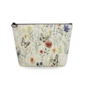 Watercolor butterfly wildflower print cosmetic bag makeup pouch with zipper closure for women. - Watercolor Wildflowers and Butterfly (snk2704)