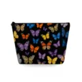 Colorful butterfly print makeup pouch with black zipper, ideal for travel and daily storage use. - Black Background Multi-colored Butterfly (snk2706)