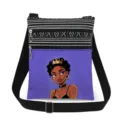 Black girl art print crossbody bag, stylish striped double zipper messenger bag for women. - Crown Wearing Woman Illustration Style (xkz17647)