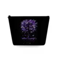 Detail view of black cosmetic bag featuring a stunning purple butterfly tree print design. - Purple Butterfly Tree (snk2707)