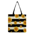 Sonnenblumen Druck Segeltuch Tragetasche, klassische Mode Umhängetasche für täglichen Einkauf - Schwarz Weiß Streifen Sonnenblume Stil (hm5180)