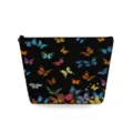 Close-up of the cosmetic pouch with vibrant colorful butterfly print and black zipper. - Black Base Colorful Butterfly Full Print (snk2715)