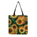 Detailansicht der Tragetasche mit Sonnenblumen und Kürbis Print auf dunklem Stoff. - Sonnenblume Kürbis Stil (hm5175)