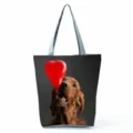 Casual tote τσάντα με εκτύπωση Irish Setter και κόκκινο μπαλόνι, κομψή γυναικεία τσάντα ώμου. - Τύπωμα Σκύλου Σέτερ και Μπαλόνι Καρδιά (hl10061)