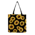 Schwarze Stofftasche aus Segeltuch mit Sonnenblumenmuster, lässige Handtasche für den Alltag. - Schwarz All-over Sonnenblume Stil (hm5179)