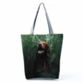 Τσάντα tote με τύπωμα σκύλο σέτερ ιρλανδικό casual υφασμάτινη τσάντα ώμου με γκρι λαβές γυναικεία - Στυλ Ιρλανδικό Σέτερ Τύπωμα Ζούγκλας (hl10067)