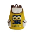 Cute owl print canvas backpack detail, featuring yellow body, cream flap, and brown straps. - Yellow Owl Style (sj0088)