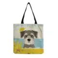 Niedliche Cartoon Schnauzer Hund Druck Canvas Tragetasche Detailansicht, lässige Handtasche. - Cartoon Schnauzer Strand Druck (hm2805)