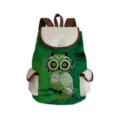Green canvas backpack with cute owl print, flap closure and side pockets for daily use. - Light Green Owl Style (sj571a)