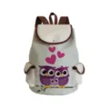 Cute owl family print canvas backpack with brown straps and side pockets for daily travel. - Gray Polka Dot Owl Style (sj571g)