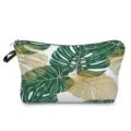 Detailed close-up view of the stylish green monstera leaf pattern cosmetic bag texture. - Green Leaf Lines Style (hz4775)